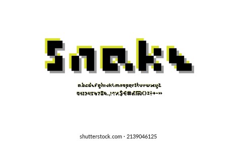 Pixel digital font, white alphabet, letters and number, vector illustration 10eps