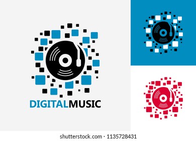 Pixel Digital Music Logo Template Design Vector, Emblem, Design Concept, Creative Symbol, Icon
