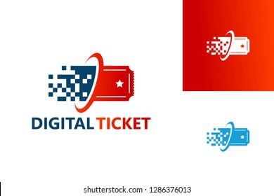 Pixel Digital Ticket Logo Template Design Vector, Emblem, Design Concept, Creative Symbol, Icon