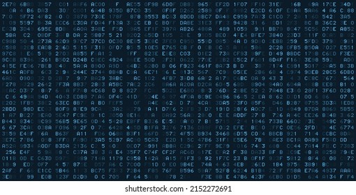 Pixel Digits Matrix. Abstract Technology Machine Code Background. Random Binary Hexadecimal Code. Vector Illustration. Hacking, Cryptography, Malware, Data Analysis Concept.