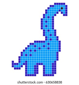 Pixel dino. Barosaurus, vector illustration