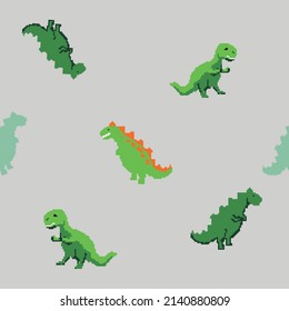 Pixel Dino Pattern Seamless Colorful