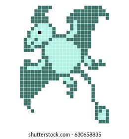 Pixel dino. Pterosaur, vector illustration
