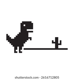 Pixel dinosaur icon. Retro dino symbol. Black vector graphic. Game pixel creature.