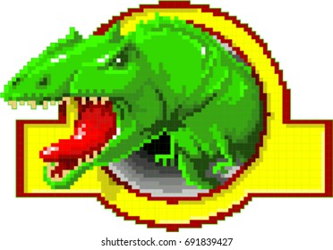 Pixel Dinosaur. Jurassic period. Logo.