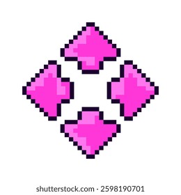 Pixel directional buttons for video games. Pixel art  direction arrow button. Directions of movement for 8 bit video game.