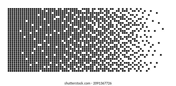 Pixel-Desintegrationshintergrund. Verfallseffekt. gepolstertes Muster. Konzept des Zerfalls. Abstrakte Pixelmosaikstruktur mit einfachen quadratischen Teilchen. Vektorgrafik auf weißem Hintergrund.