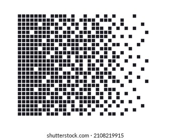 Pixel disintegration background. Decay effect. Dispersed dotted pattern. Concept of disintegration. Abstract pixel mosaic texture with simple square particles. Vector illustration on white background.