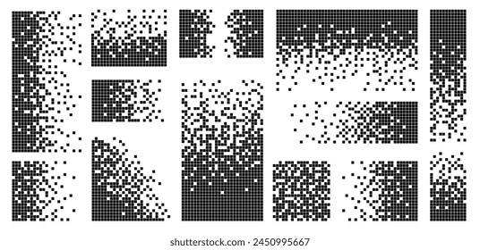 Pixel disintegration background. Decay effect. Dispersed dotted pattern. Concept of disintegration, pixel mosaic textures with simple square particles.