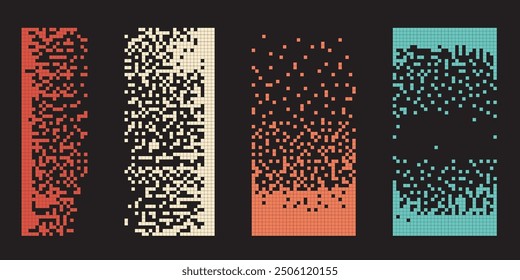 Fondo de desintegración de píxeles. Efecto de decaimiento. Patrón de puntos dispersos. Concepto de desintegración, texturas de mosaico de píxeles con partículas cuadradas simples.