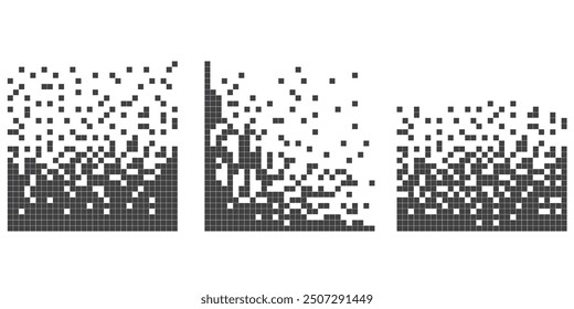 Pixel disintegration background. Decay effect. Dispersed dotted pattern. Concept of disintegration, pixel mosaic textures with simple square particles.