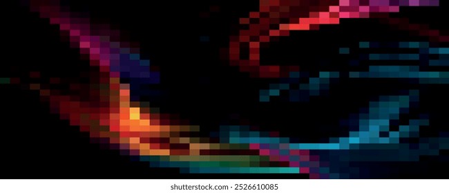 Pixel disintegration background. Decay effect. Dispersed dotted pattern. Concept of disintegration. Set pixel mosaic textures with simple square particles. Vector illustration on black background.