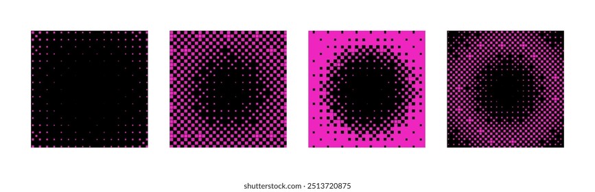 Pixel disintegration background. Halftone fragment. Dispersed dotted pattern. Concept of disintegration. Square pixel mosaic textures with square particles.