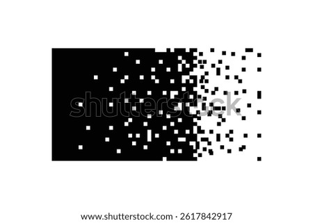 Pixel disintegration color backgrounds. Decay effect. Dispersed dotted pattern. Disintegration concept, pixel mosaic textures using basic square particles.

