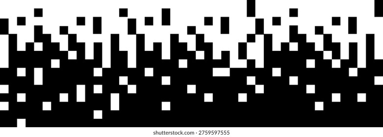 Pixel dissolved black disperse mosaic background. Y2k pixel disintegration. Explosion fade. Disappear transform rectangle texture, flat vector