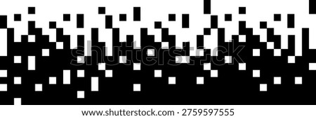 Pixel dissolved black disperse mosaic background. Y2k pixel disintegration. Explosion fade. Disappear transform rectangle texture, flat vector