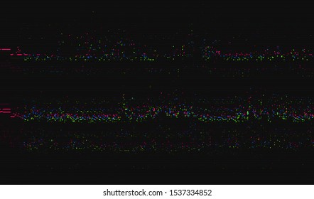 Pixel distortion of the screen of an old analogue TV. Color digital noise on a dark background. Vector illustration.