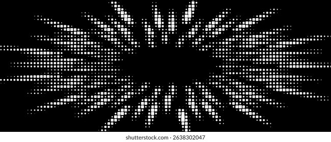 Pixel Dither Gradient Glowing Circle. Pixel Art Light Effect. Halftone Circular Light. Radial Gradient. Vector Illustration.