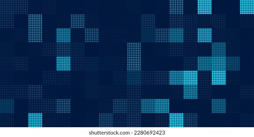 Pixel Dithering Square Tiles Seamless Pattern. Vintage 8-bit Game Background. Vector Illustration. Pixel Halftone Effect Random Tiles Generative Art.