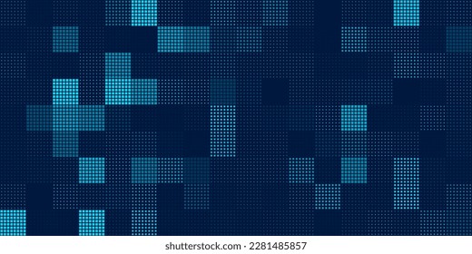 Pixel Dithering Square Tiles Seamless Pattern. Vintage 8-bit Game Background. Vector Illustration. Pixel Halftone Effect Random Tiles Generative Art.