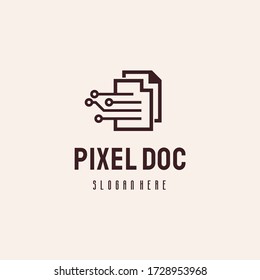 Pixel Document logo hipster retro vintage vector template, Tech Data logo