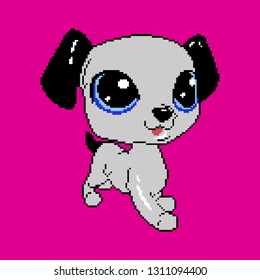 Pixel dog. Cartoon beautiful puppy with big eyes.