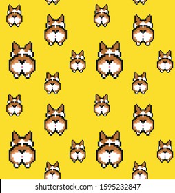 Pixel Dog Corgi Vector. Seamless Pattern