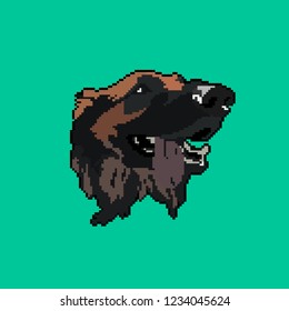 Pixel dog muzzle. Vector illustration. Green background