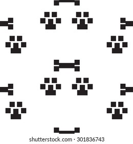 Pixel dog pattern. Black and white pixel symbols.