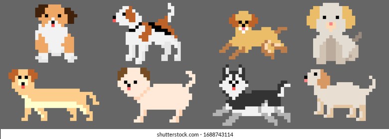 pixel dog vector illustration flat design on gray background.