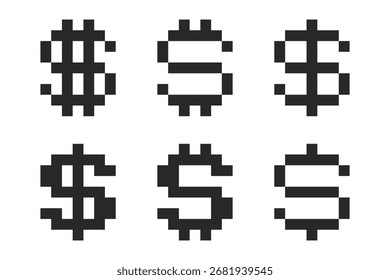 Pixel Dollar Icons Set – Retro 8-Bit Money Symbols