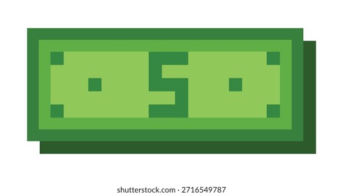 Pixel dólar dinheiro meme isolado de fundo, elemento meme, ícone de jogo cubo verde. Ícone de moeda única em 8 bits