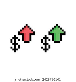  pixel dollar rate up icon  pixel art icon element for  8 bit game 