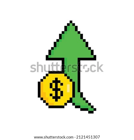  pixel dollar rate up icon  pixel art icon element for  8 bit game 