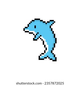 pixel dolphin icon.  Vector pixel art marine dolphin  8 bit game logo for company 
