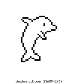 pixel dolphin icon.  Vector pixel art marine dolphin  8 bit game logo for company 
