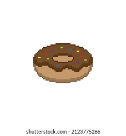 pixel  donut icon.  Donuts with chocolate  topping pixel art for 8 bit games 