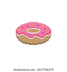 pixel  donut icon.  Donuts with chocolate  topping pixel art for 8 bit games  company logo template 