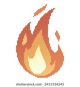 Pixel Dot Fire flames. Cartoon campfire, bright fireball, heat wildfire and red hot bonfire, campfire, red fiery flames isolated. Vector illustration