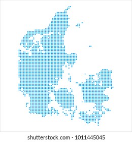 Pixel mosaicÃ?Â blue dot map on white background of map of Denmark symbol for your web site design map logo, app, ui, Travel vector eps10, concept Illustration.
