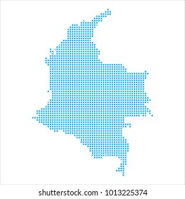 Pixel mosaic blue dot map on white background of map of Colombia symbol for your web site design map logo, app, ui, Travel vector eps10, concept Illustration.