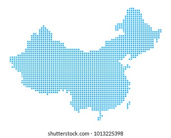Pixel mosaic blue dot map on white background of map of China symbol for your web site design map logo, app, ui, Travel vector eps10, concept Illustration.