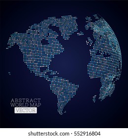 Pixel dot world map made from blue squares. Global technology concept