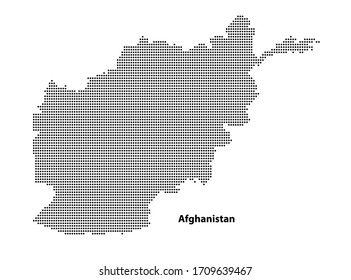 Pixel dotted Halftone map of Afghanistan isolated on white background - Vector illustration.