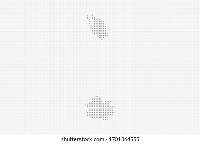 Pixel gepunktete Karte von Antigua und Barbuda auf Grau. Vektorillustration, Abbildung EPS10.