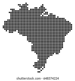 Pixel dotted map of Brazil. Black and white vector illustration.