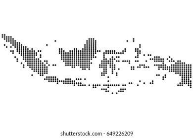 Pixel dotted map of Indonesia. Black and white vector illustration.