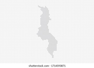 Pixel dibujó el mapa de Malawi en gris. Imagen del vector EPS10.