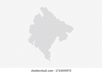 Pixel gepunktete Karte von Montenegro auf Grau. Vektorillustration, Abbildung EPS10.