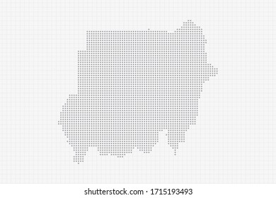 Pixel gepunktete Karte des Sudan auf Grau. Vektorgrafik EPS10.